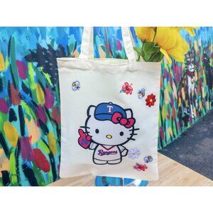 KAWAII TEXAS BASEBALL Canvas Tote Bag - Handmade with Rhinestone (Hello Kitty)
